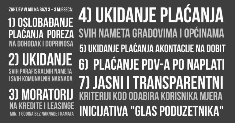 inicijativa nastoji ishoditi i trajne mjere za sve poduzetnike i obrtnike